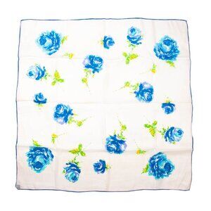 Vintage Blue Flowers Chief Value Silk Scarf  Accessories Made in Japan